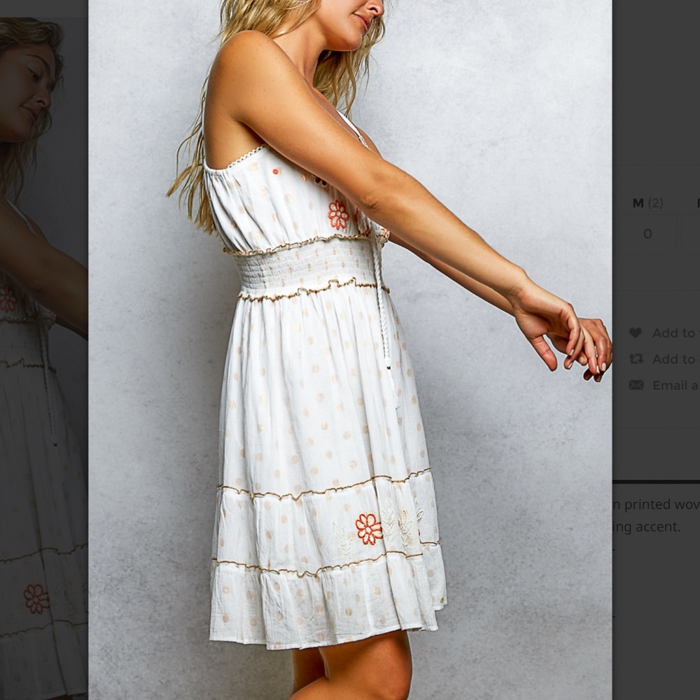 🎉 POL “ BELLE 2 “ POL V-NECK DRESS WITH FLORAL EMBROIDERY 63 - Picture 3 of 5